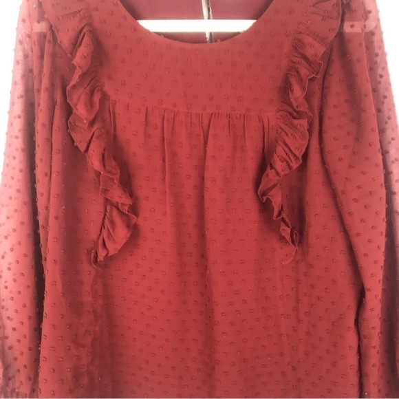 J.Crew red clip dot long sleeve ruffle front blouse size 12 - Picture 3 of 10